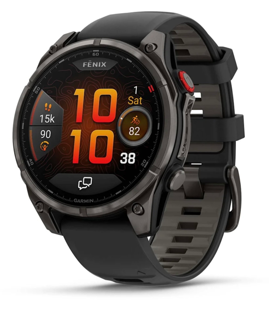 GARMIN Fēnix8 Pro – 47 mm, AMOLED Sapphire, Carbon Grey DLC Titanium with Black/Pebble Grey Silicone Band